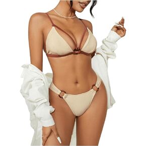 WDIRARA Women's 2 Piece Cut Out High Cut Triangle Swimsuit Ring Linked Bikini Set in Saudi Arabia