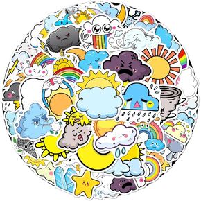 Pack 50 pcs Weather Cloud Stickers for Water Bottles Waterproof Laptop Luggage Computer Cups Scrapbooking Teens Adults Girls Cute Funny Aesthetic Sticker Packs Small Vinyl Decals