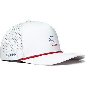 Golf Hat Snapback with Rope Design, Water Proof, Moisture Wicking, Breathable, Quick Drying, High Performance Golf Hat, The Captain 2 Golf Cap White Hat with Red Rope