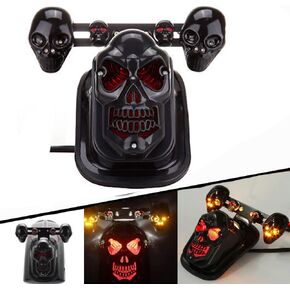 Skull Black Motorcycle Integrated Brake Rear Stop Tail Turn Signal Blinker Indicator Light For Harley Sportster Dyna Glide Custom Bobber Chopper Cruiser