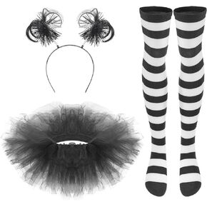 Women Tutu Skirts Adult 5 Layered Tulle Costume Sets with Headband Striped Knee Sock
