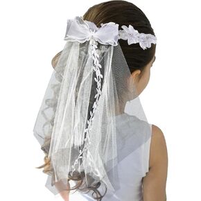 First Communion Veil Wedding Catholic 1st Communion Floral Wreath Lace Veil,Velos para primera comunion,First Holy Communion Veil Accessories Wedding Party Costume,Velos de primera comunión