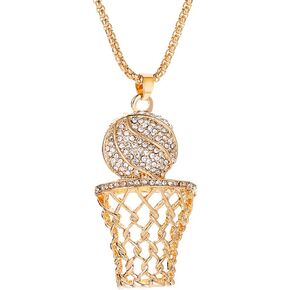 Basketball Pendant Necklace for Boy Men,14k Gold Plated Basketball Chain Necklace Basketball Necklace,Hiphop Rhinestone Basketball Hoop Sport Necklace