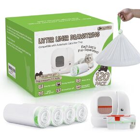 120 Count Cat Litter Box Liners,Heavy Duty Drawstring Automatic Cat Robot Litter Bags for puraX/MAX,Leak-proof Disposable Replaced Trash Bag Waste Bag for Self-Cleaning Cat Litter Box 21x11
