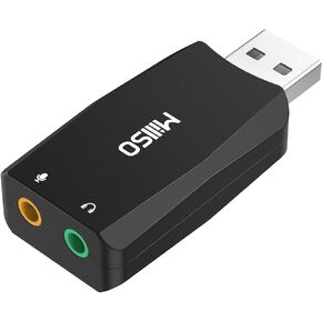 MillSO USB to 3.5mm Audio Jack Adapter [with Internal Recording Function] Portable Computer External USB Sound Card for PC, Recording, Training, Streaming, Podcasting - Black