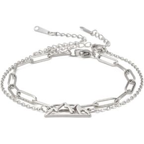 Mountain Range Layered Bracelet For Women Men Stainless Steel Hollow Out Chic Mountain Range Double Layer Bracelet Jewelry Gift For Climbers And Nature Lovers