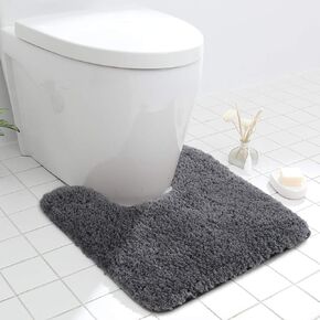 Seavish Luxury Beige Contour Bath Rug, 19.6 X 19.6 Inches Shaggy Bathroom Rugs,Non Slip Efficient Water Absorbent Machine Washable Tufted Bath Mat Microfiber Soft Plush U-Shaped Toilet Mat