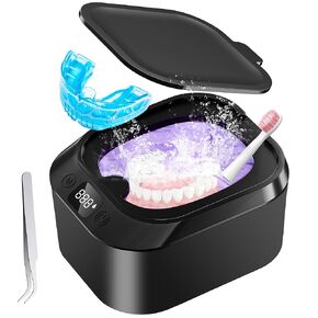 Ultrasonic Jewelry Cleaner Retainer Cleaner Machine, 46kHz Portable Mouth Guard Cleaner 3 Timed LED Light Diamond Cleaner with Digital Timer for Retainer,Dental,Mouth Guard, Ring,Silver,Jewelry