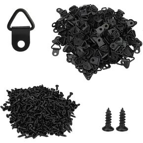 400 PCS Black D Ring Picture Hangers, 1 inch Small Triangle Ring Hangers with Screws, Single Hole D Ring for Hanging Picture Paintings