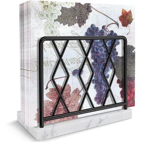 Napkin Holder for Table, Elegant Marble Standing Napkin Dispenser for Kitchen Dining Modern Cocktail Picnic Bar, Metal Tissue Holders for kitchen Suitable for All Dining Room Decors Black