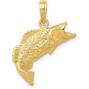 Avariah Solid 14K yellow-gold Gold Polished Textured Bass Fish Pendant