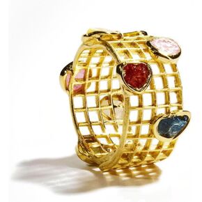 german kabirski Unique Design Raw Gemstones: Sapphire & Chrysoberyl & Garnet & Ruby Ring: Handcrafted 925 Silver with Hypoallergenic Gold Plating Size 4.5 to 13