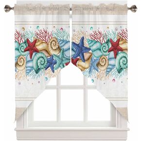 SEVENBABU Spring Swag Curtain Valance for Kitchen Window Privacy Scalloped Valance Curtains Rod Pocket Window Treatment Swag Curtains Spring Bird Tree Leaves Beige Valances for Bedroom, 36x45 Inch