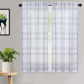 CAROMIO 2 Panel Cafe Curtains, Farmhouse Kitchen Curtains Green Plaid Check Tier Curtains Short Semi Curtains Yarn-Dyed Half Window Treatment Sets, 27" W x 24" L