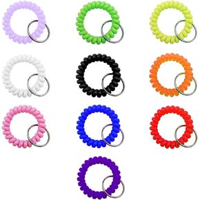 kiniza 10 Pieces Color Wrist Keychain,Spiral Stretchable Plastic Coil Wrist Keychain,Elastic Flexible Wristband Keychain for Sauna Gym Pool Id Badge and Outdoor Adapt for Men and Women