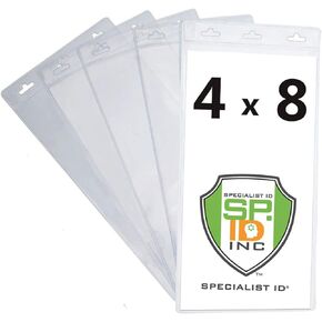 10 Pack - Extra Large 4 X 8 Badge Holders (Really Big) 4X8 Inch Big Credential Plastic ID Protector Sleeves for Sporting Events & Concert Tickets - 3 Lanyard Slots at Top to Work with Any Lanyard