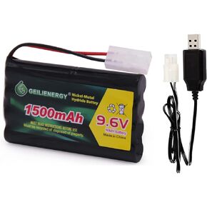 9.6V 1500mAH NiMH Rechargeable 8-Cell AA Battery Pack with Standard Tamiya Connector Plug and USB Charge Cables for RC Car Boats Truck Tank and Vehicles(1 Pack)