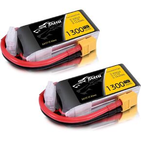 TATTU 11.1V 1300mAh 75C 3S LiPo Battery Pack with XT60 Plug(2 Pcs)