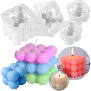 Bubble Candle Molds for Candle Making 3D Soy Wax Balls Candle Silicone Cube Mould Handmade Soap Ornament Mold 4 Pack