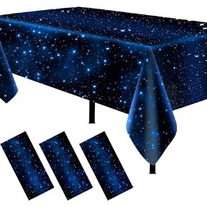Space Tablecloth Starry Night Tablecloth Decorations 3pcs 54x108 Inch, Plastic Galaxy Table Cover Table Decorations for Space Stars Galaxy Theme Birthday Baby Shower Party Supplies, Black