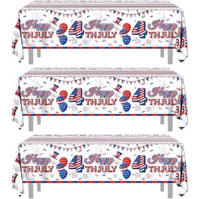 4th of July Tablecloth, 3 Pack Patriotic Tablecloth 54×108 in, American Flag Tablecloth, Disposable Plastic Tablecloths Supplies for Independence Day, Veterans, Memorial Day Party Decor