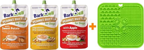 Peanut Butter Squeeze - All-Natural Dog Peanut Butter Dog Treat 3 Pack (24 oz) Sourced and Made in The USA Plus Free Lick Mat. Peanut Butter, Sweet Potato and Apple. 100% Natural in Saudi Arabia