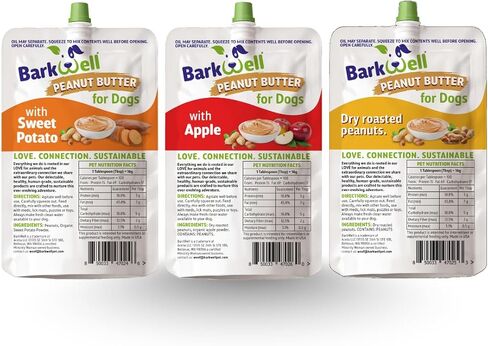 Peanut Butter Squeeze - All-Natural Dog Peanut Butter Dog Treat 3 Pack (24 oz) Sourced and Made in The USA Plus Free Lick Mat. Peanut Butter, Sweet Potato and Apple. 100% Natural in Saudi Arabia