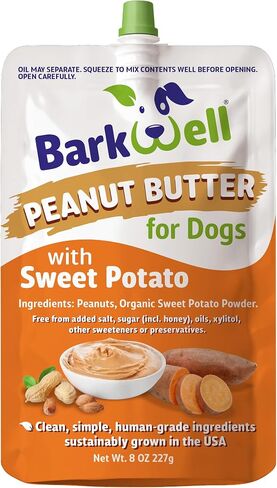Peanut Butter Squeeze - All-Natural Dog Peanut Butter Dog Treat 3 Pack (24 oz) Sourced and Made in The USA Plus Free Lick Mat. Peanut Butter, Sweet Potato and Apple. 100% Natural in Saudi Arabia