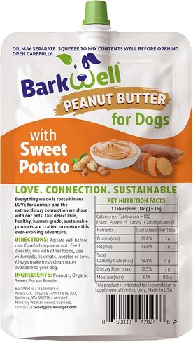 Peanut Butter Squeeze - All-Natural Dog Peanut Butter Dog Treat 3 Pack (24 oz) Sourced and Made in The USA Plus Free Lick Mat. Peanut Butter, Sweet Potato and Apple. 100% Natural in Saudi Arabia