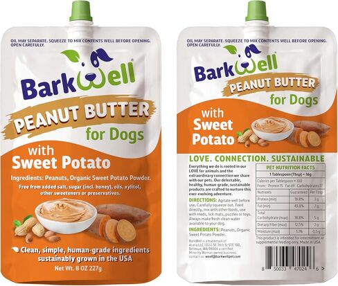 Peanut Butter Squeeze - All-Natural Dog Peanut Butter Dog Treat 3 Pack (24 oz) Sourced and Made in The USA Plus Free Lick Mat. Peanut Butter, Sweet Potato and Apple. 100% Natural in Saudi Arabia