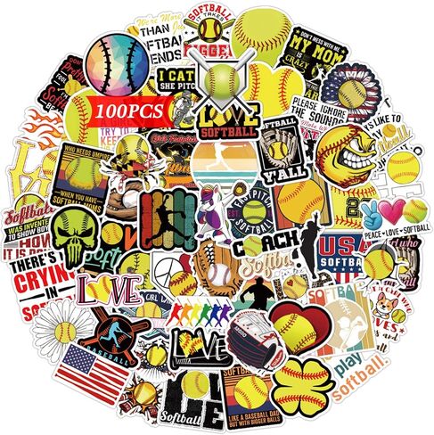 Qiana Softball Stickers 100PCS Love Game Vinyl Waterproof Ball Sticker Motivational Decals for Water Bottle Laptop Luggage Skateboard Car Helmet Phone Case Accessories Children in Saudi Arabia