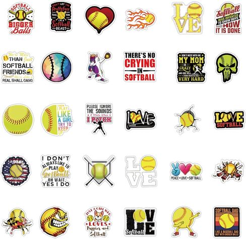 Qiana Softball Stickers 100PCS Love Game Vinyl Waterproof Ball Sticker Motivational Decals for Water Bottle Laptop Luggage Skateboard Car Helmet Phone Case Accessories Children in Saudi Arabia