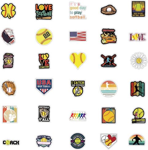 Qiana Softball Stickers 100PCS Love Game Vinyl Waterproof Ball Sticker Motivational Decals for Water Bottle Laptop Luggage Skateboard Car Helmet Phone Case Accessories Children in Saudi Arabia
