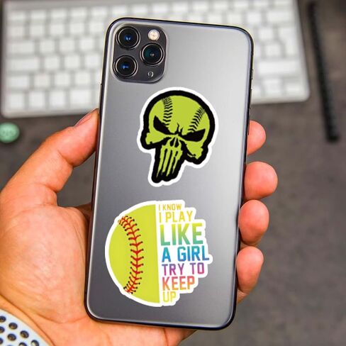 Qiana Softball Stickers 100PCS Love Game Vinyl Waterproof Ball Sticker Motivational Decals for Water Bottle Laptop Luggage Skateboard Car Helmet Phone Case Accessories Children in Saudi Arabia