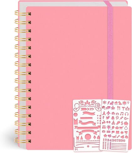 Bullet Dotted Spiral Notebook A5, Black Notebook Journal Dot Grid Paper with Painting Stencil Waterproof Hardcover 300 Pages/150 Sheets for Office School Women Gift in Saudi Arabia