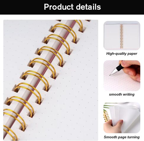 Bullet Dotted Spiral Notebook A5, Black Notebook Journal Dot Grid Paper with Painting Stencil Waterproof Hardcover 300 Pages/150 Sheets for Office School Women Gift in Saudi Arabia