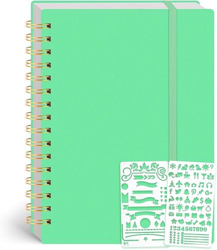Bullet Dotted Spiral Notebook A5, Black Notebook Journal Dot Grid Paper with Painting Stencil Waterproof Hardcover 300 Pages/150 Sheets for Office School Women Gift in Saudi Arabia