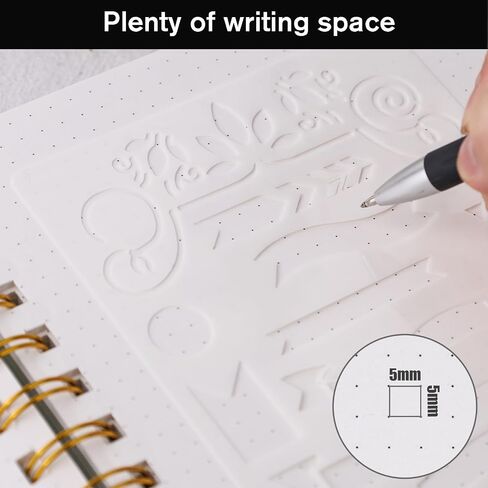 Bullet Dotted Spiral Notebook A5, Black Notebook Journal Dot Grid Paper with Painting Stencil Waterproof Hardcover 300 Pages/150 Sheets for Office School Women Gift in Saudi Arabia