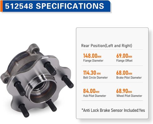 PAROD 512548 Rear Wheel Hub and Bearing Assembly Fit for 2013 Infiniti JX35, 2014-2020 QX60, 2019-2023 Nissan Altima, 2015-2023 Murano, 2013-2020 Pathfinder w/ABS in Saudi Arabia