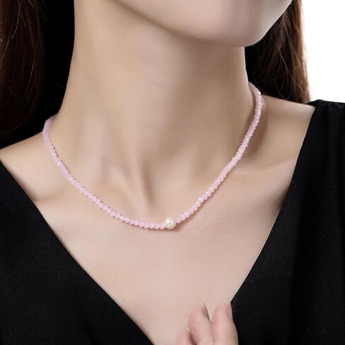 Beaded Necklace for Women, Faceted Crystal Choker Necklace with Pearl, Gemstone Summer Necklace Beach Necklace in Saudi Arabia