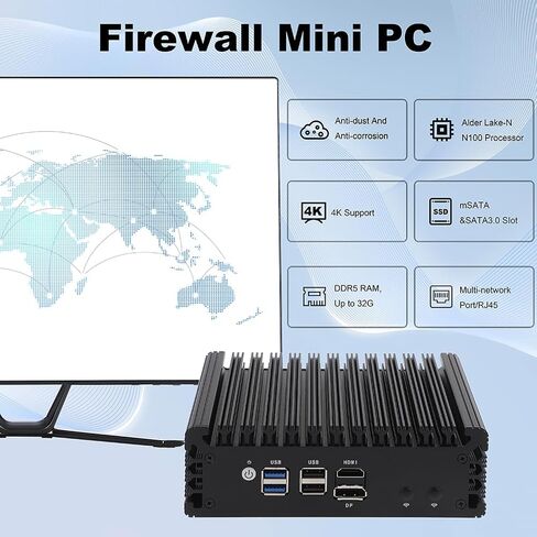 Mini PC Router Firewall Intel N100 up to 3.4GHz, K100L4 8G DDR5 RAM 128G SSD Micro Firewall Appliance Computer Router with 4x2.5GbE I226-V LAN, Support AES-NI in Saudi Arabia