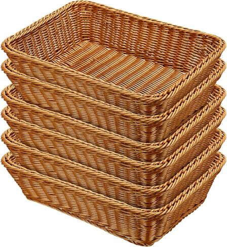 6 Pcs 17.7 Inch Poly Wicker Bread Basket Woven Bread Baskets Rattan Fruit Basket Tabletop Food Basket for Vegetables Restaurant Home Kitchen Serving Display in Saudi Arabia