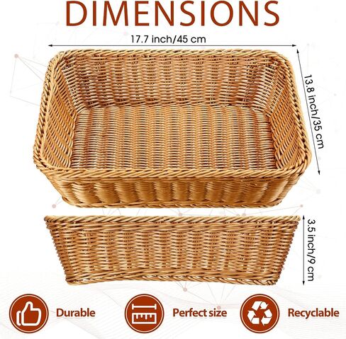 6 Pcs 17.7 Inch Poly Wicker Bread Basket Woven Bread Baskets Rattan Fruit Basket Tabletop Food Basket for Vegetables Restaurant Home Kitchen Serving Display in Saudi Arabia