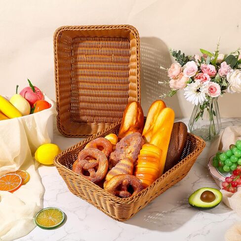 6 Pcs 17.7 Inch Poly Wicker Bread Basket Woven Bread Baskets Rattan Fruit Basket Tabletop Food Basket for Vegetables Restaurant Home Kitchen Serving Display in Saudi Arabia