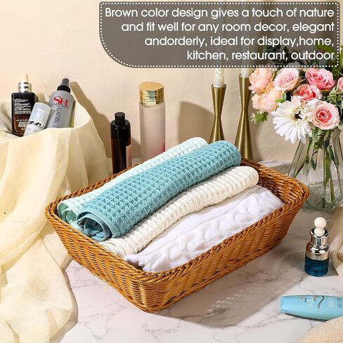 6 Pcs 17.7 Inch Poly Wicker Bread Basket Woven Bread Baskets Rattan Fruit Basket Tabletop Food Basket for Vegetables Restaurant Home Kitchen Serving Display in Saudi Arabia