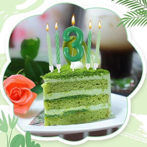 13 Pcs Candle Kit Include 12 Gradient Green Spiral Taper Candle Sticks and 1 Number Candle, Unscented Short Tapered Candles for Birthday Wedding Lucky Party Decoration (Number 3) in Saudi Arabia
