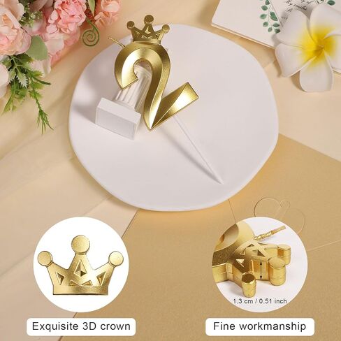 شموع أرقام عيد الميلاد، شمعة أرقام ثلاثية الأبعاد مع تاج شموع كعكة عيد الميلاد، شمعة أعلى الكعكة لتزيين حفلات الزفاف وأعياد الميلاد للأطفال البالغين (ذهبي، 2) in Saudi Arabia