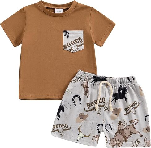 Toddler Baby Boy Clothes Short Sleeve T-Shirt Tops Shorts Set Baby Cowboy Outfits 2Pcs in Saudi Arabia
