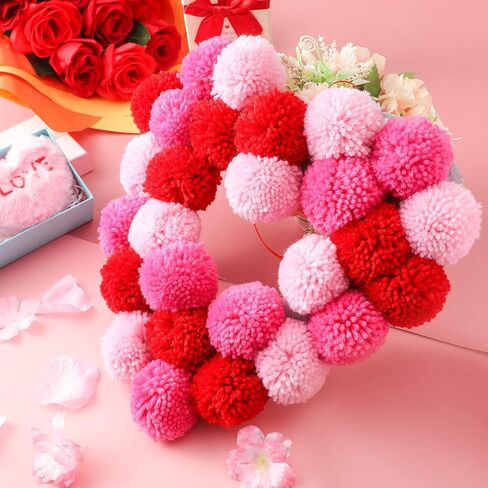 Valentine Day Wreath Felt Pom Pom Wreath Balls 11.8 Inch Valentine Wreath Decorations Colorful Felt Ball Wreath for Front Door Indoor Outdoor Walls and Windows (Circle Style) in Saudi Arabia