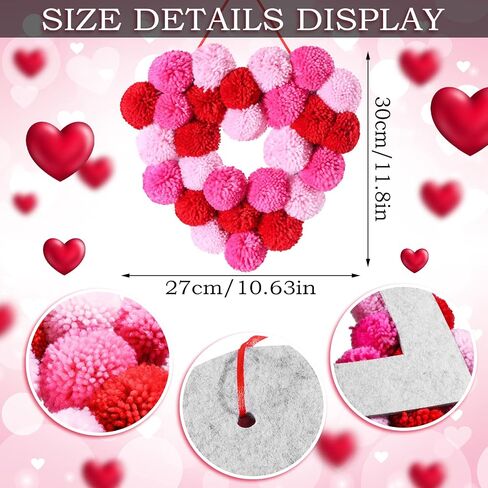 Valentine Day Wreath Felt Pom Pom Wreath Balls 11.8 Inch Valentine Wreath Decorations Colorful Felt Ball Wreath for Front Door Indoor Outdoor Walls and Windows (Circle Style) in Saudi Arabia